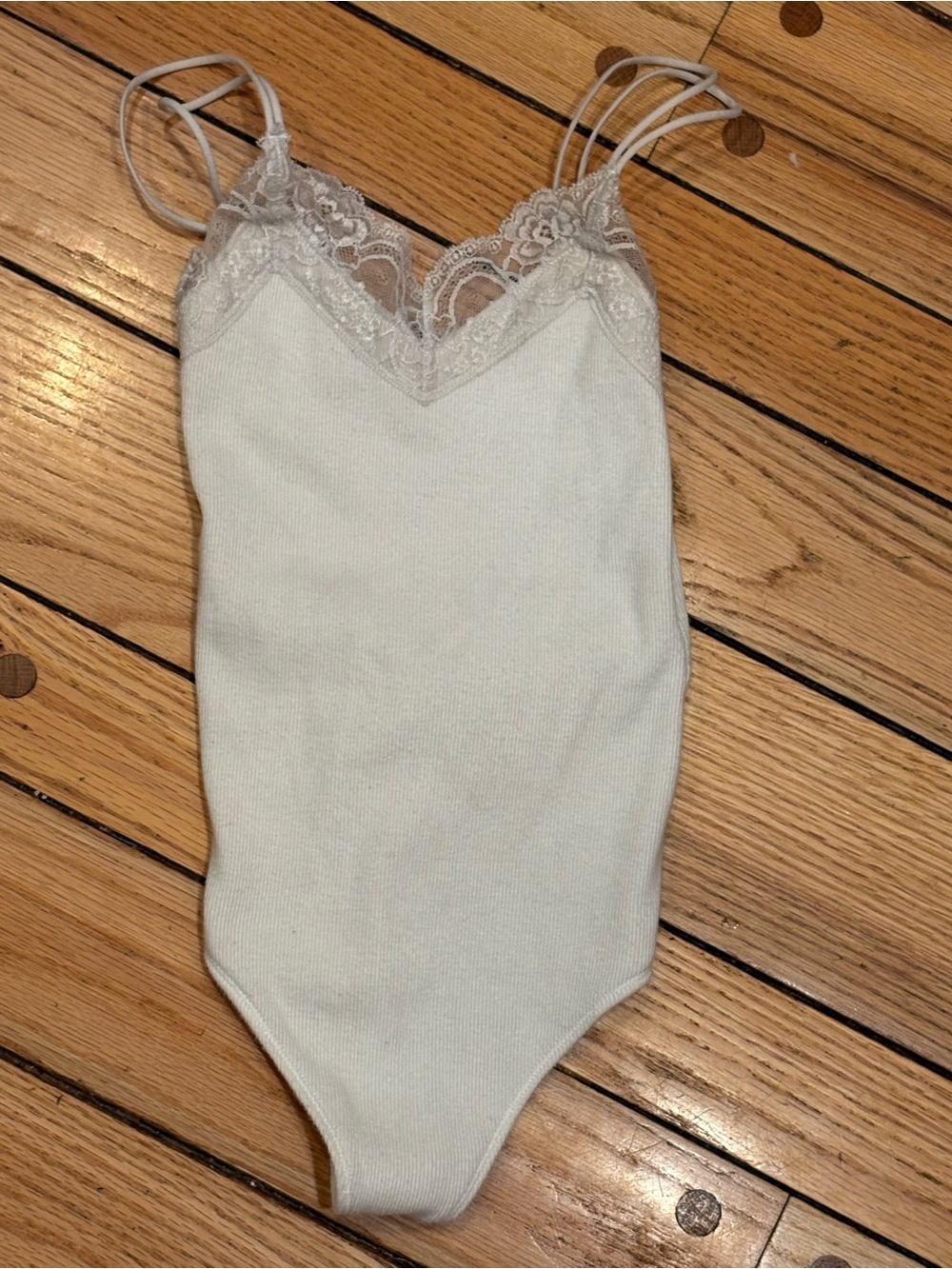 Abercrombie & Fitch Ivory Lace-Trim Ribbed Camisole Bodysuit size XS